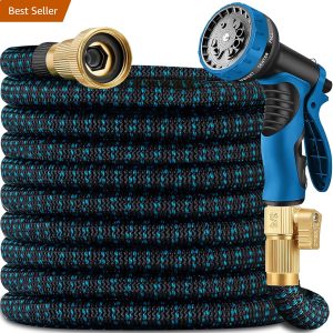 75 FT Expandable Garden Hose - 2024 New Upgraded Durable Innovative Rubber Materials, Solid Brass Connectors Expanding Water hose - 10 Spray Nozzles & Convenient Storage Bag Included